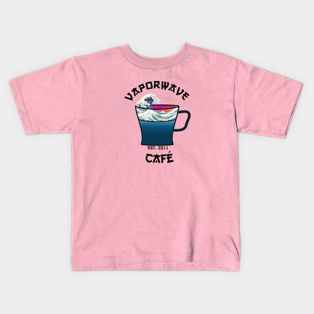 Vaporwave Aesthetic Great Wave Off Kanagawa Cafe Coffee Tea Kids T-Shirt by mycko_design